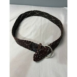 Coldwater Creek‎ Med Work Brown Braided Leather Beaded Belt Silver Buckle Womens